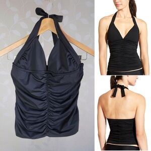 Athleta Harlow Black Halter Ruched Tankini Swim Top | Retro 90s Y2K Swimwear XS
